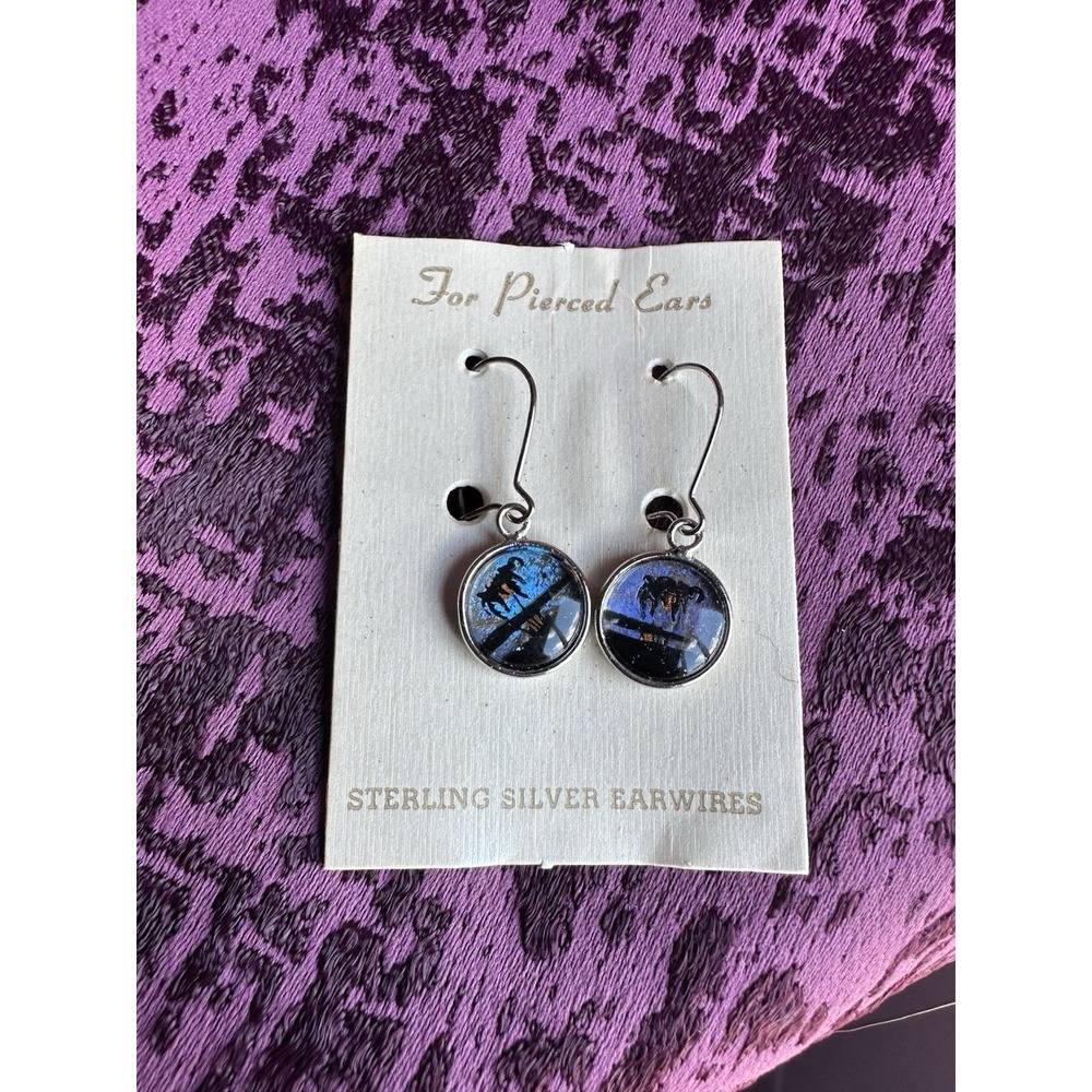 Vintage Morpho Butterfly Wing Sterling Silver Ear Hooks, New Old Stock Earrings